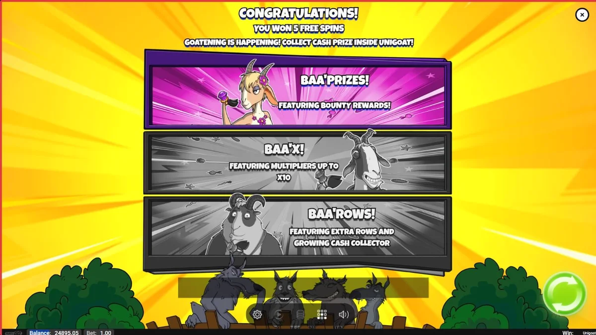 Tampilan visual slot Unigoat dengan karakter kambing ajaib dan latar belakang fantasi.